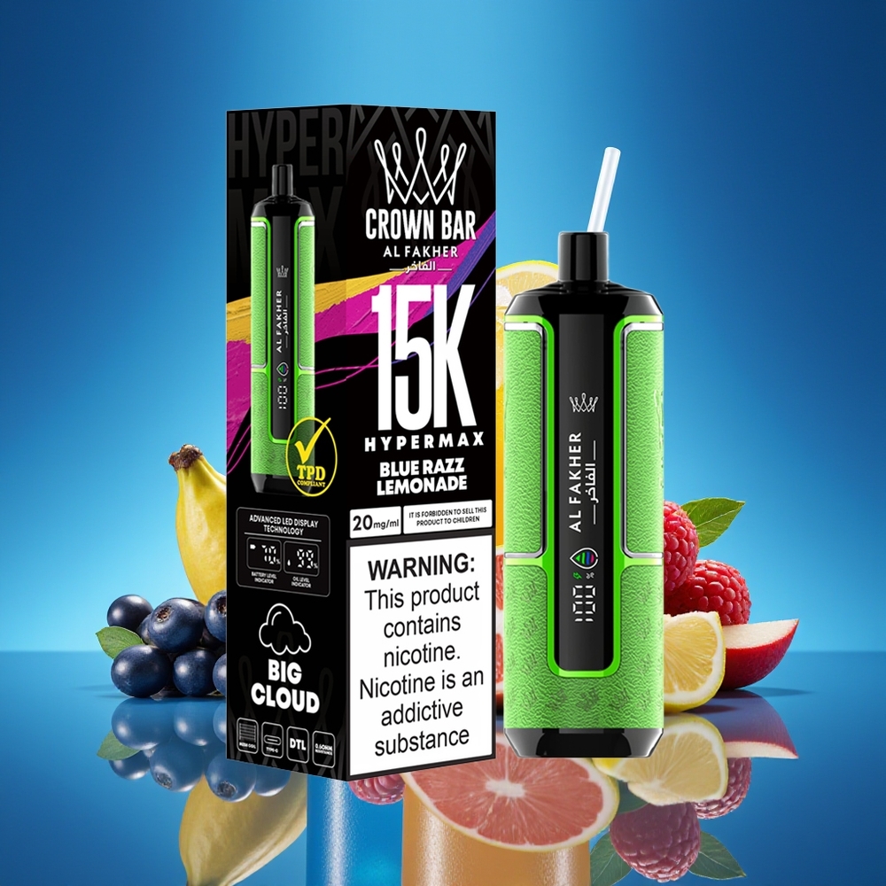 Al Fakher Crown Bar 15K Azul Frambuesa Limonada Compacto Portátil