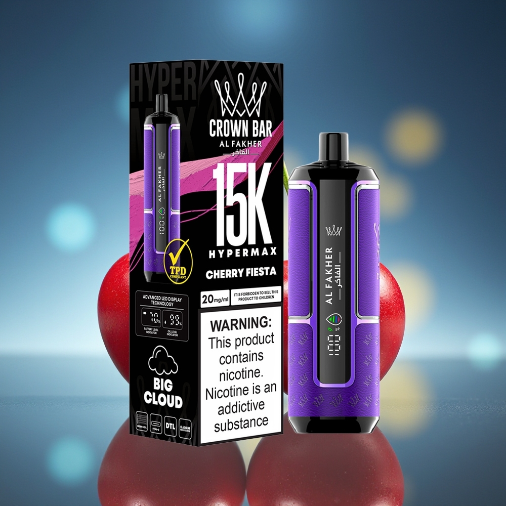 Al Fakher Crown Bar 15K Hipermax Desechable Vape Kit Fiesta Cereza Compacto Portátil
