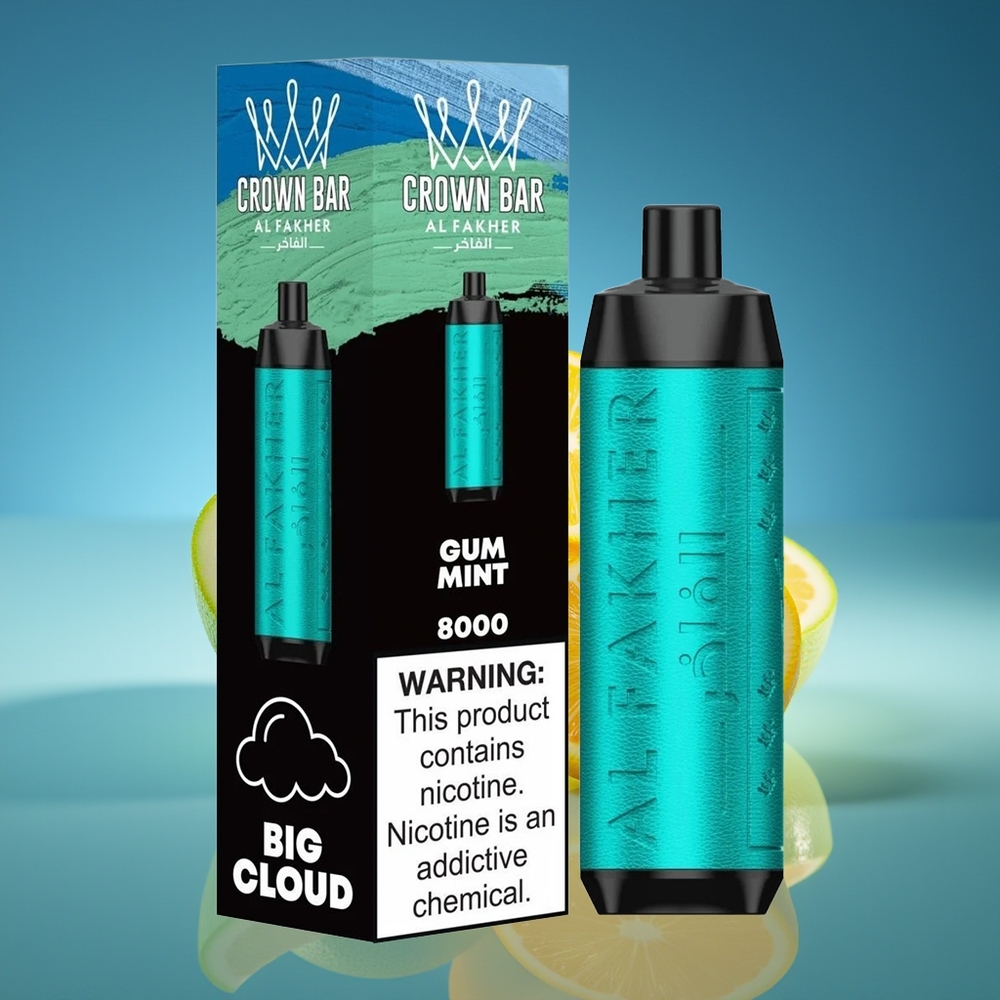 Al Fakher Crown Bar 8000 Cristal Desechable Chicle Menta Batería 600mah USB Tipo-C