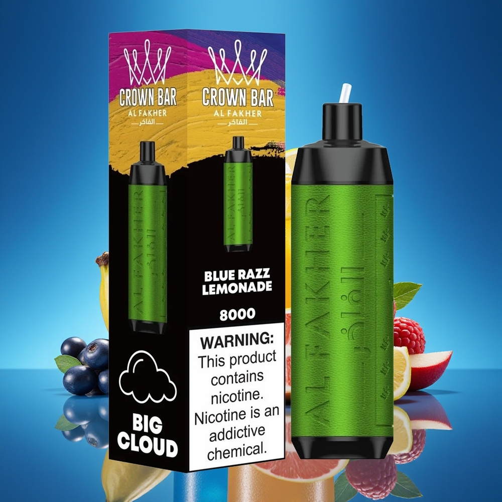 Al Fakher Crown Bar 8000 Cristal Vape Desechable Frambuesa Azul Limonada 18ml USB-C