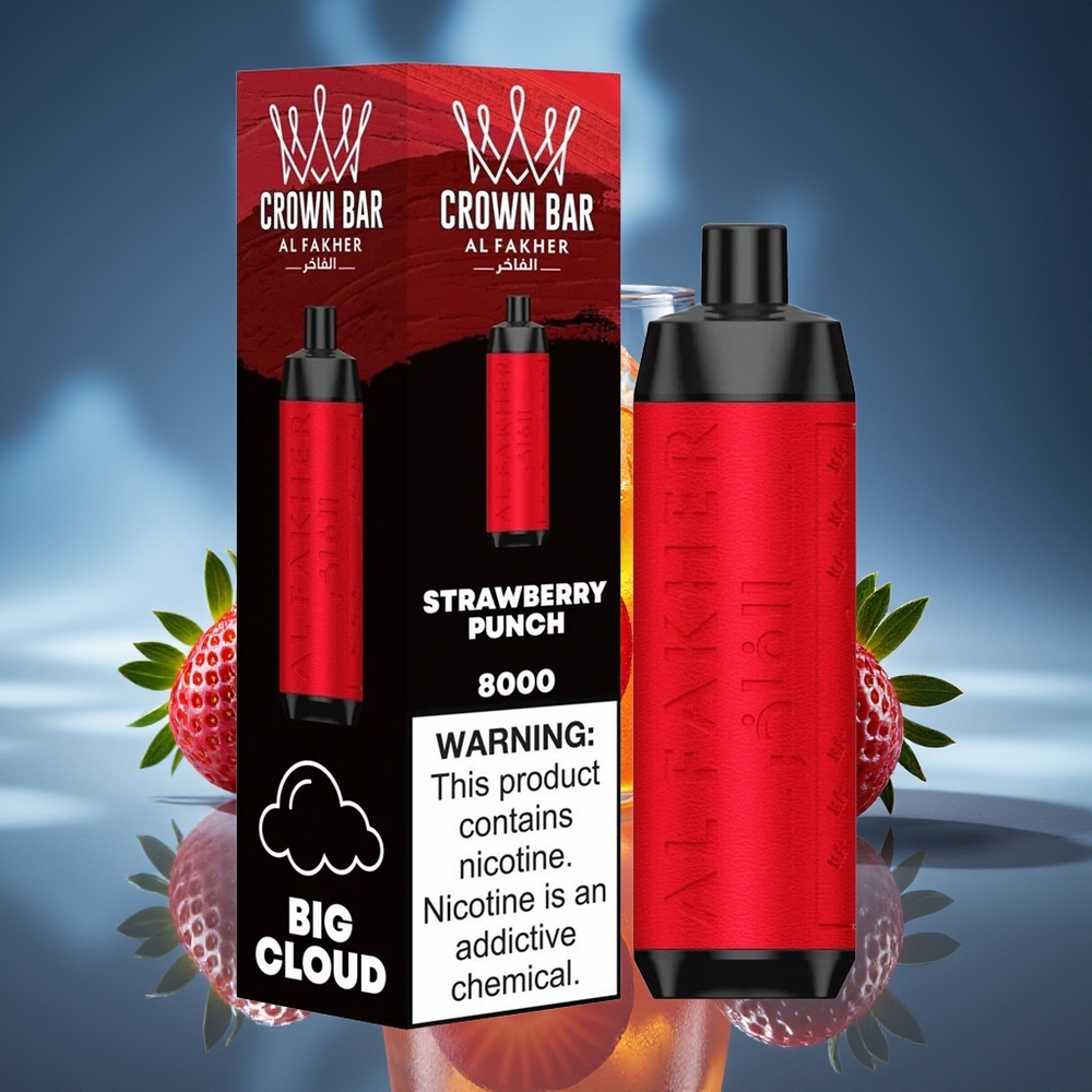 Al Fakher Crown Bar 8000 Cristal Vape Desechable Fresa Punch 18ml 5mg
