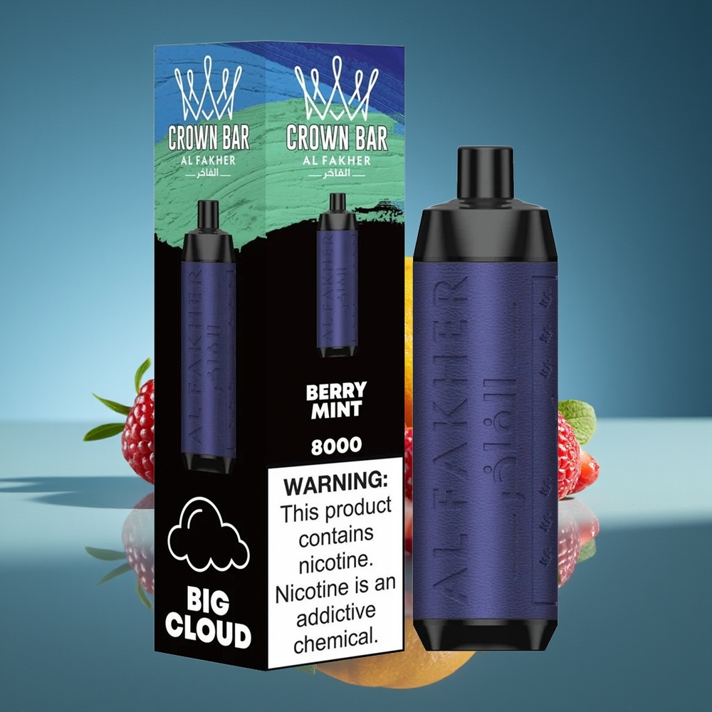 Al Fakher Crown Bar 8000 Cristal Vape Desechable Menta Baya 18ml 8000 Caladas