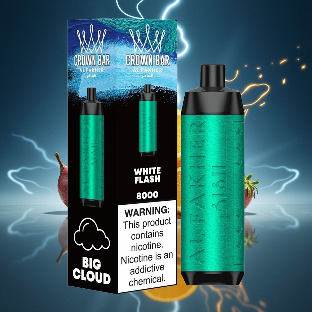 Al Fakher Crown Bar 8000 Destello Blanco Vape Desechable Cristal 18ml 5mg Nicotina