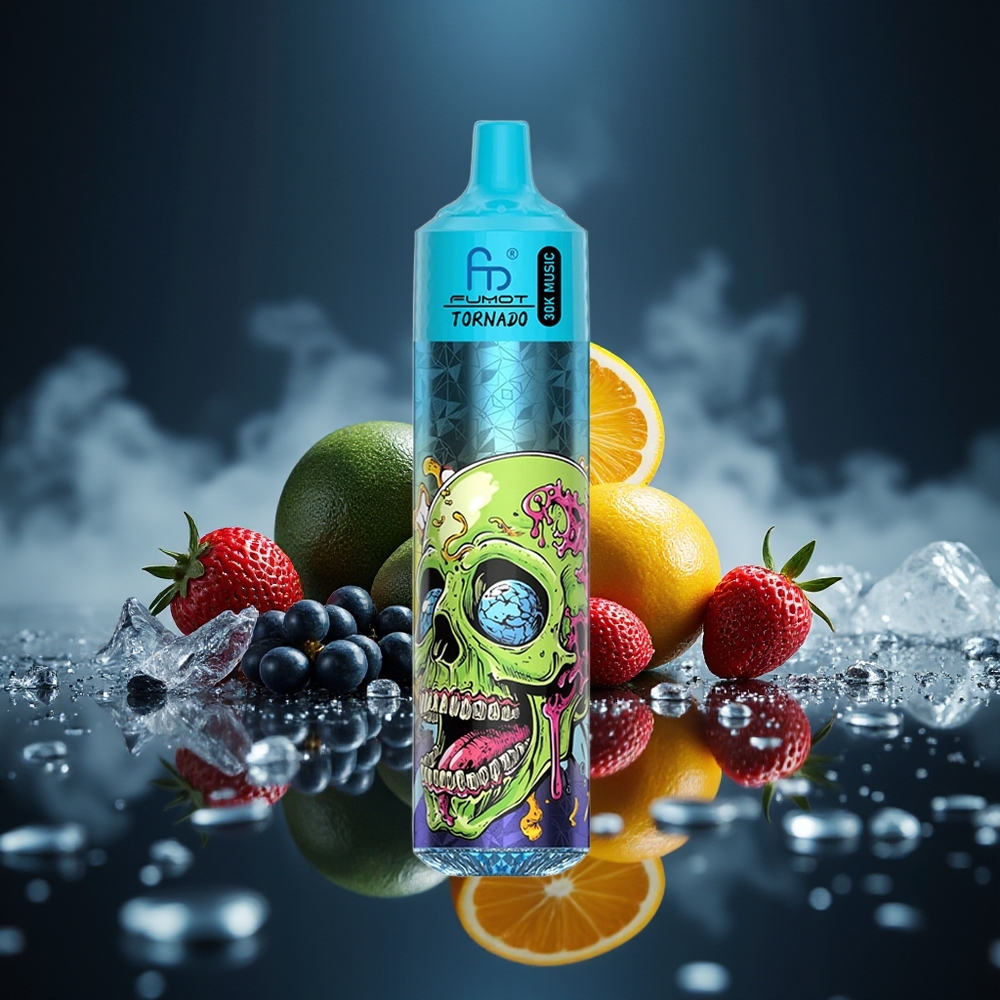 Fumot RandM Tornado 30000 Puffs Negro Hielo con Pantalla LED y Batería Recargable