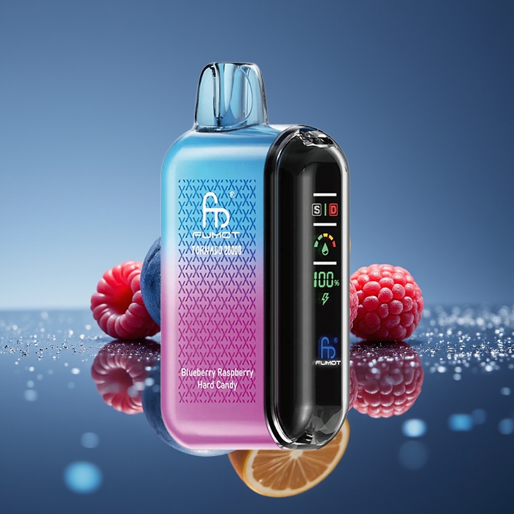 Fumot Tornado 20000 Puffs Arándano Frambuesa Caramelo Duro Dual Mesh Coil Smart Display