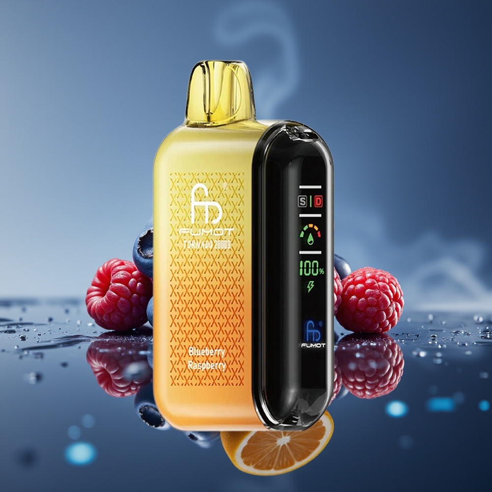 Fumot Tornado 20000 Puffs Arándano Frambuesa Dual Mesh Coil Smart Display