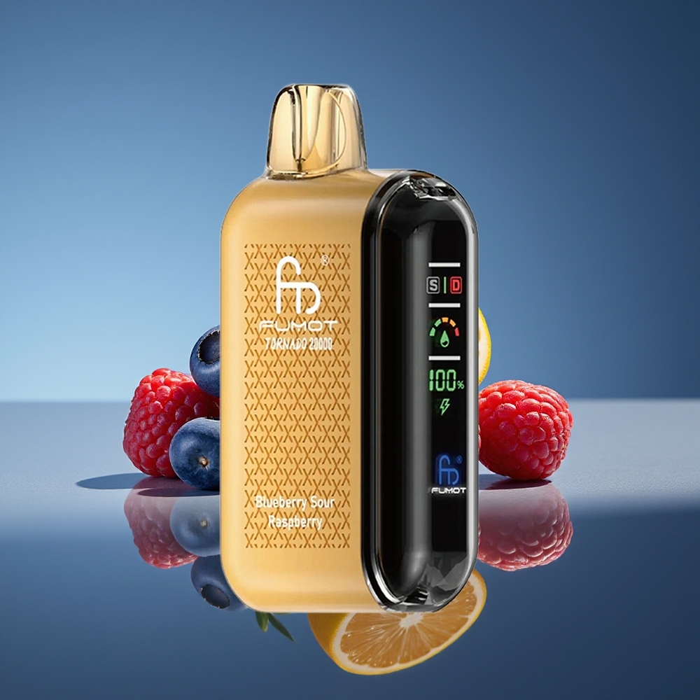 Fumot Tornado 20000 Puffs Arándano Frambuesa Ácida Dual Mesh Coil Smart Display