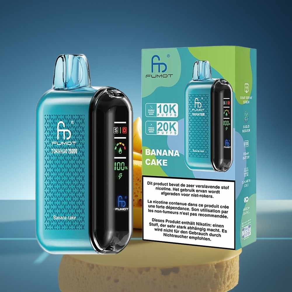 Fumot Tornado 20000 Puffs Banana Cake Dual Mesh Coil Pantalla Inteligente