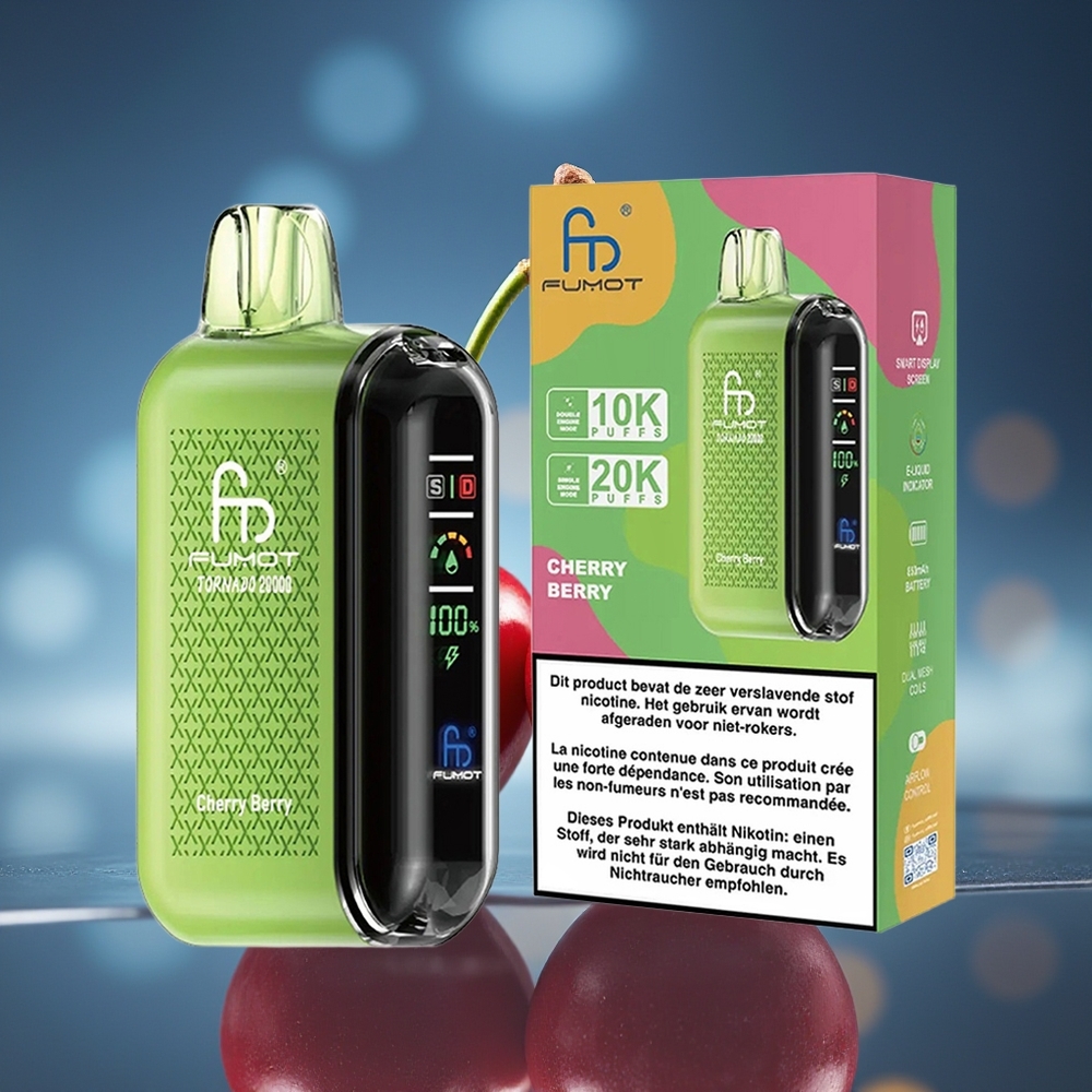 Fumot Tornado 20000 Puffs Cereza Baya Dual Mesh Smart Display