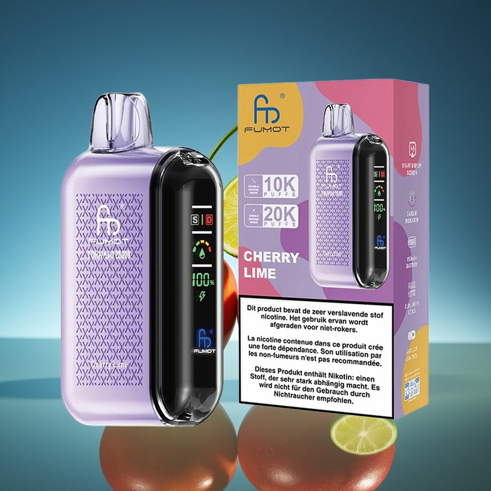 Fumot Tornado 20000 Puffs Cereza Lima Dual Mesh Coil Smart Display