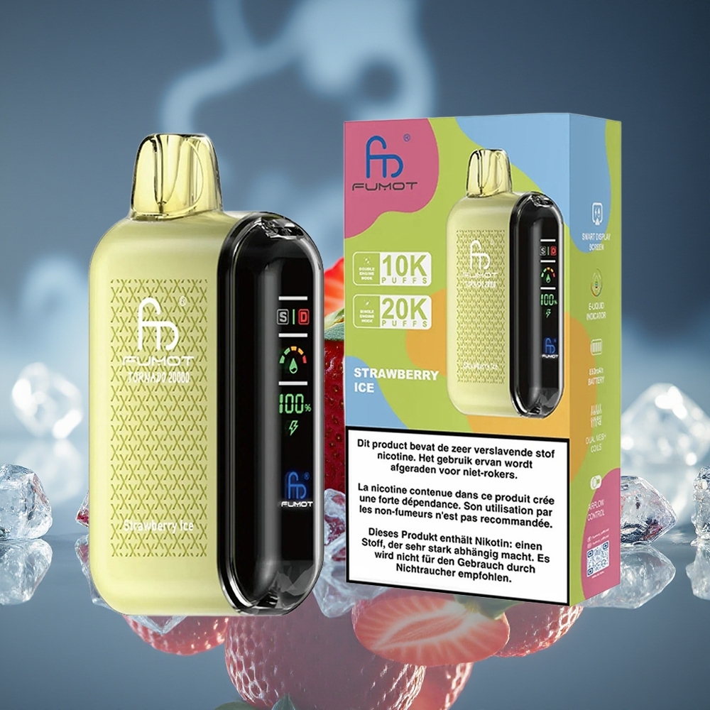 Fumot Tornado 20000 Puffs Fresa Hielo Dual Mesh Coil Smart Display