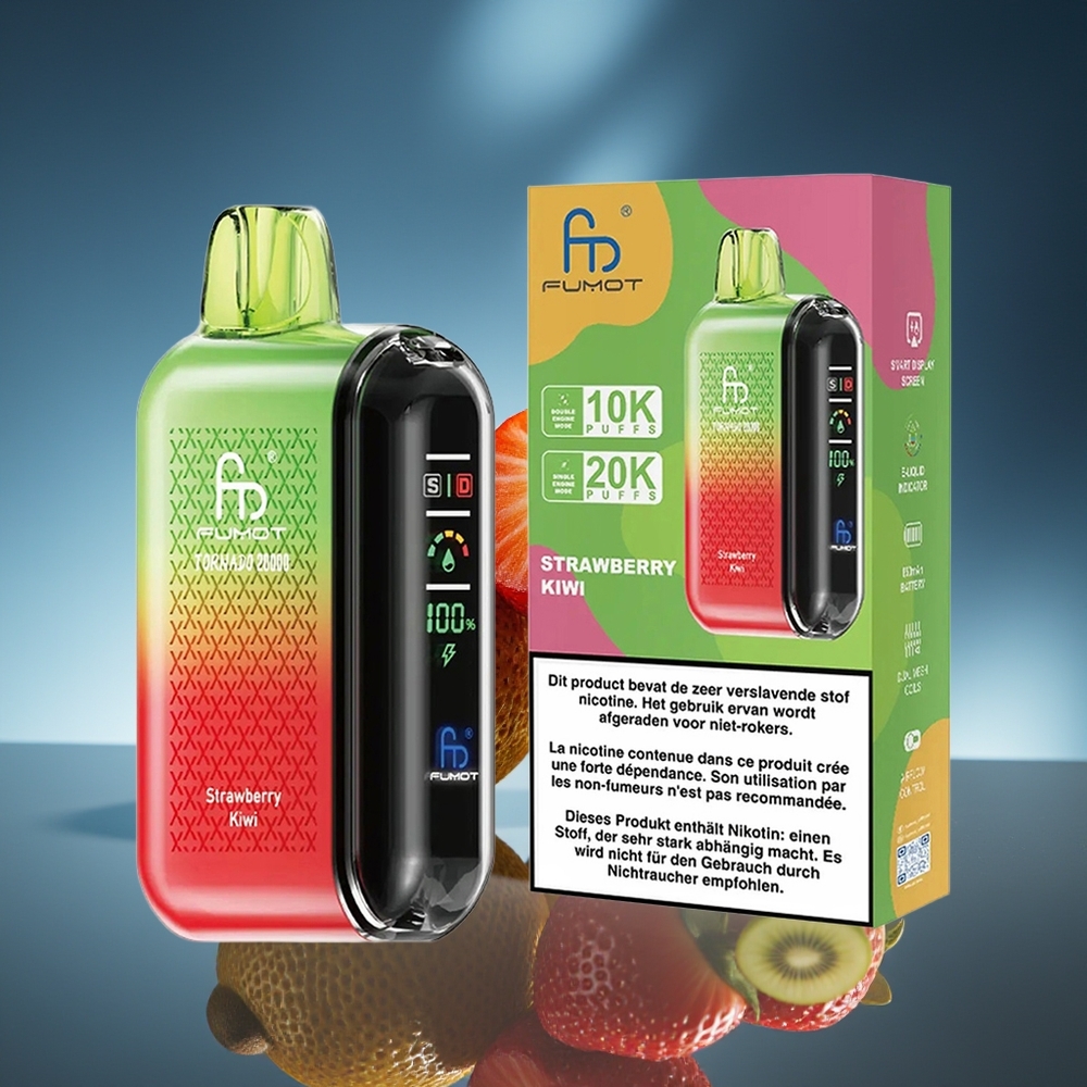 Fumot Tornado 20000 Puffs Fresa Kiwi Doble Malla y Pantalla Inteligente
