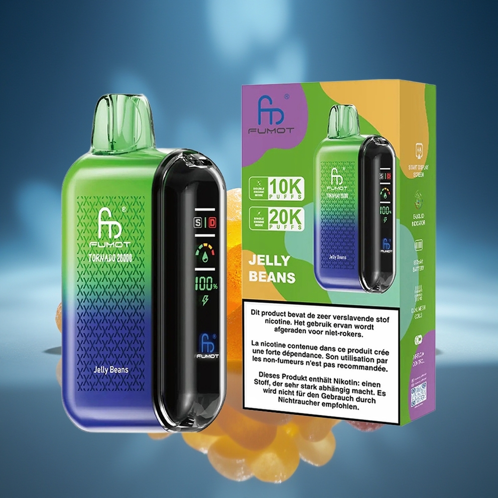 Fumot Tornado 20000 Puffs Jelly Beans Dual Mesh Pantalla Inteligente