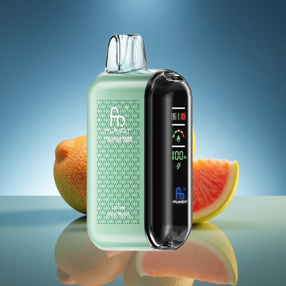 Fumot Tornado 20000 Puffs Lichi Melón Hami Dual Malla Pantalla Inteligente