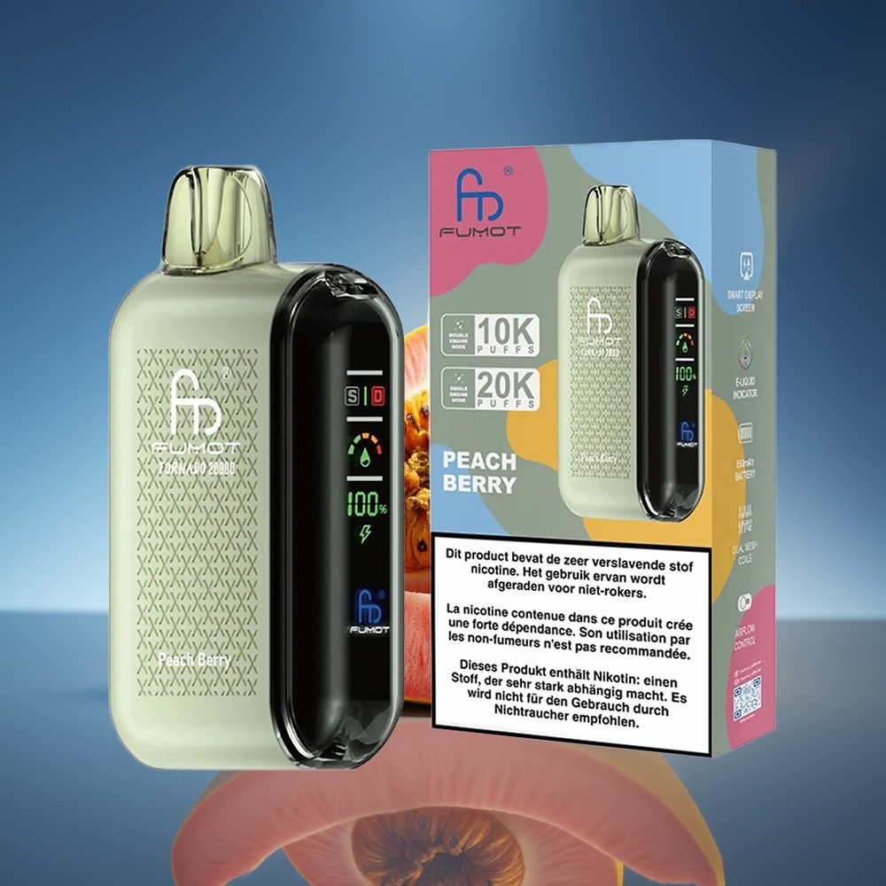 Fumot Tornado 20000 Puffs Melocotón Baya Dual Mesh Coil Smart Display