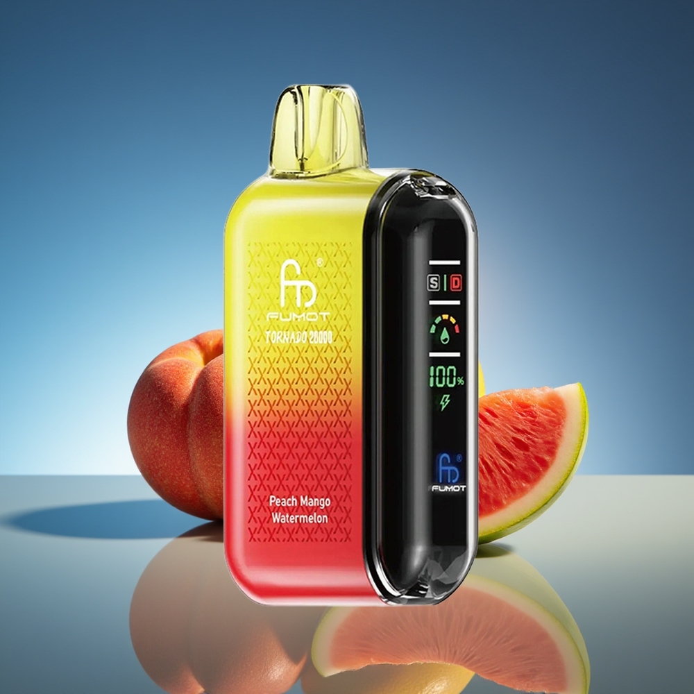 Fumot Tornado 20000 Puffs Melocotón Mango Sandía Dual Mesh Coil Smart Display