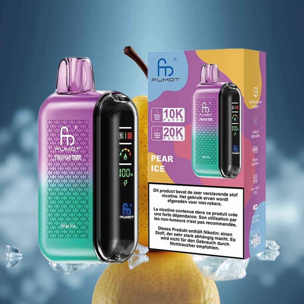 Fumot Tornado 20000 Puffs Pera Hielo Pantalla Inteligente Control de Flujo de Aire
