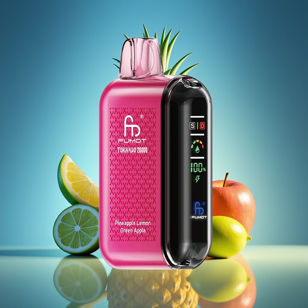 Fumot Tornado 20000 Puffs Piña Limón Manzana Verde Dual Mesh Coil Smart Display
