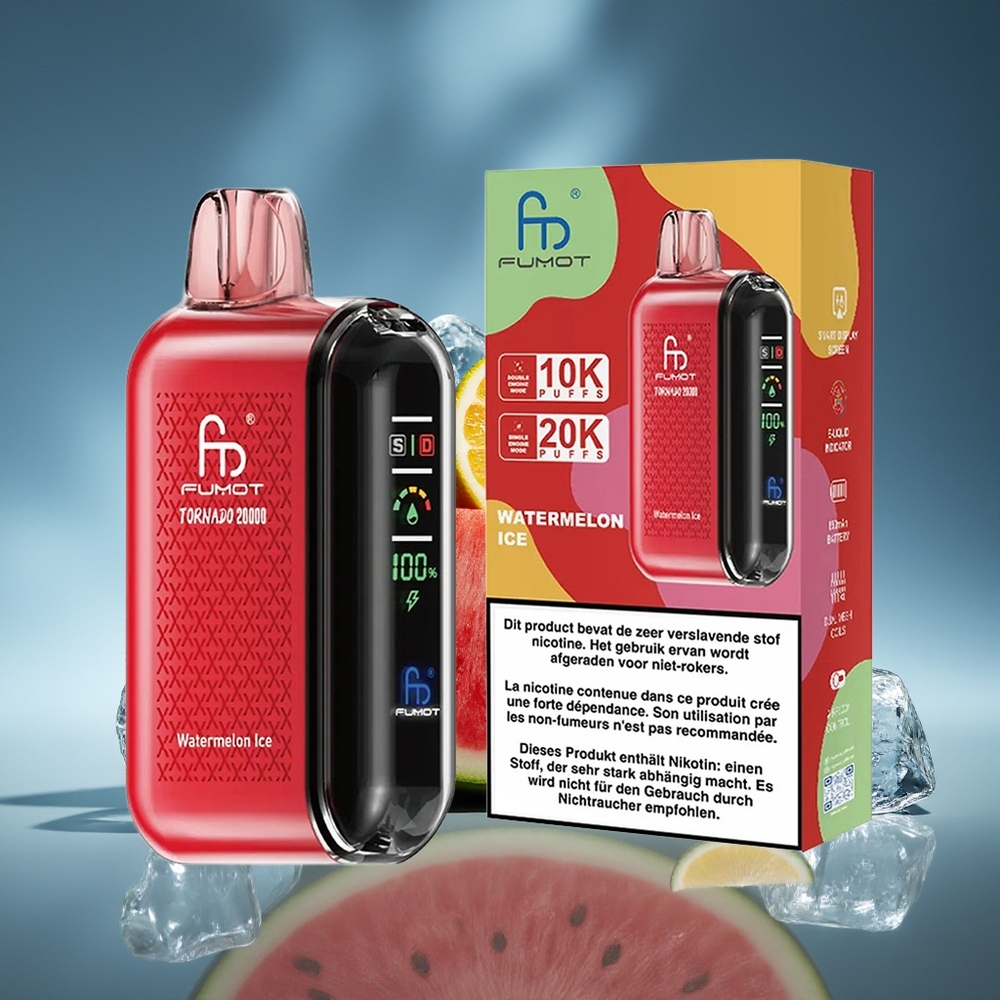 Fumot Tornado 20000 Puffs Sandía Hielo Batería Recargable Control de Flujo de Aire