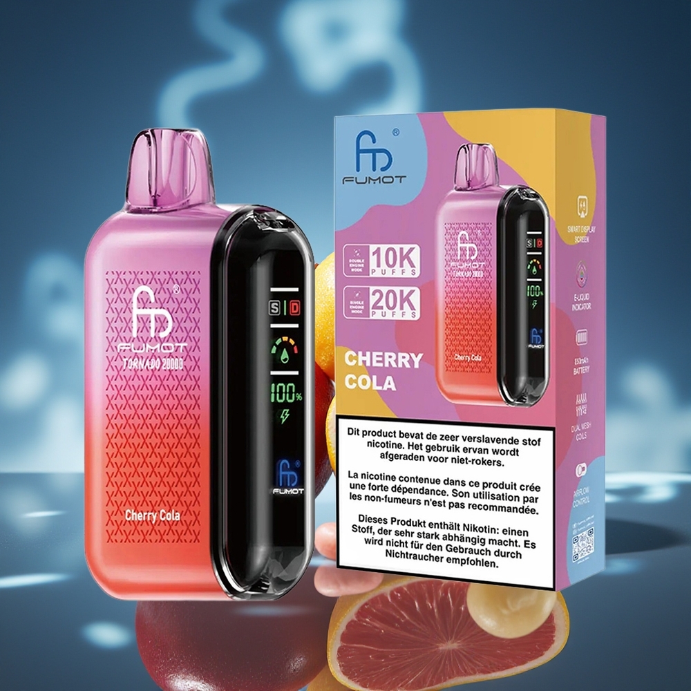 Fumot Tornado 20000 Pufos Cereza Cola Dual Malla Pantalla Inteligente