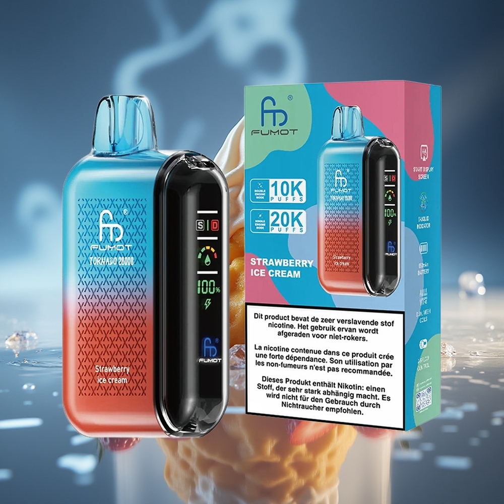 Fumot Tornado 20000 Pufs Fresa Helado Dual Mesh Coil Smart Display