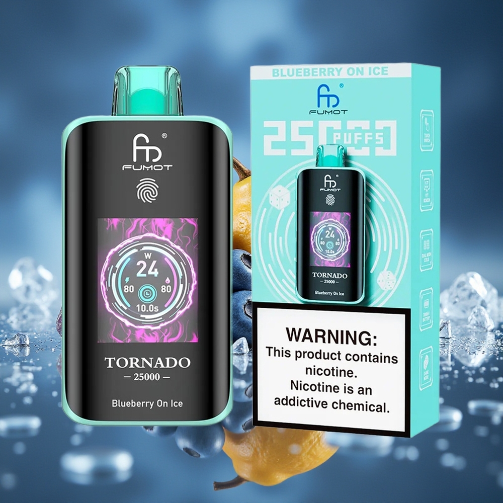 Fumot Tornado 25000 Puffs Arándano En Hielo Pantalla HD Batería Recargable