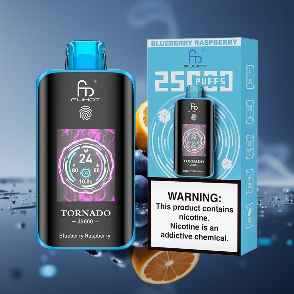 Fumot Tornado 25000 Puffs Arándano Frambuesa Pantalla HD Batería Recargable