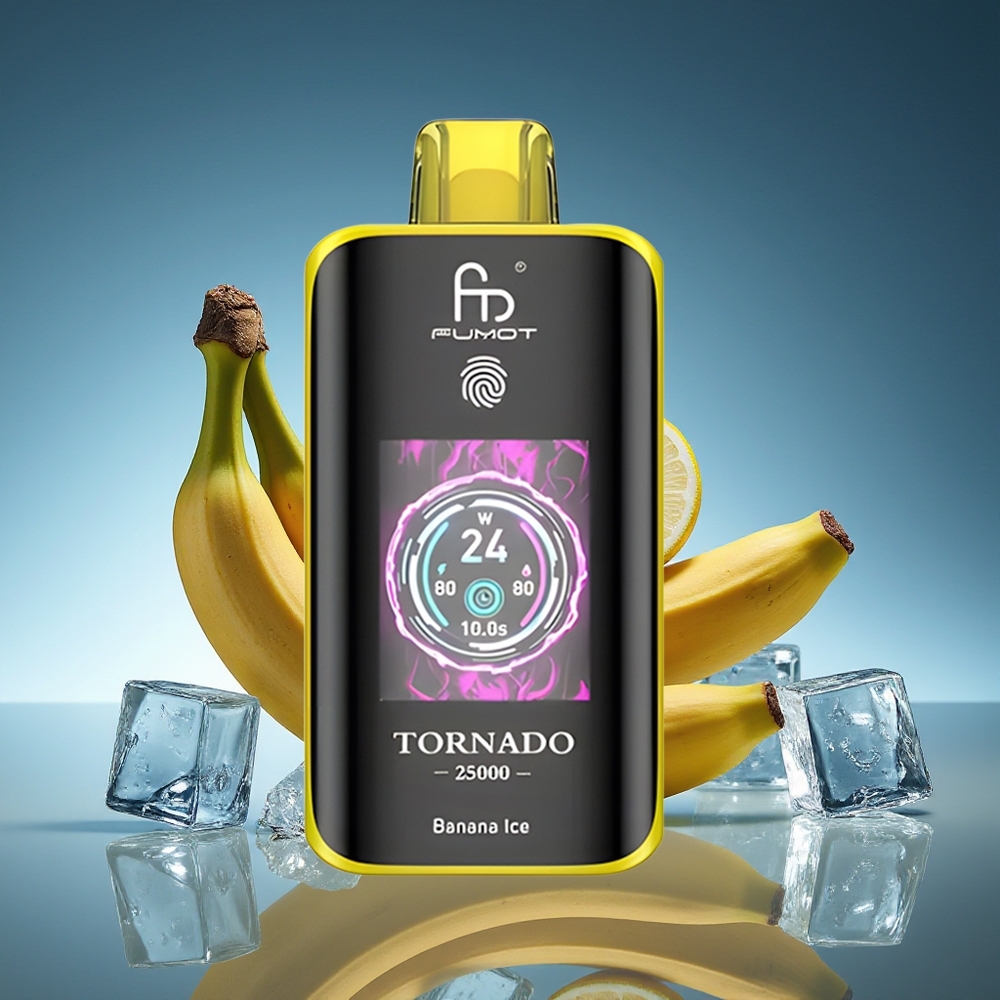 Fumot Tornado 25000 Puffs Banana Hielo Pantalla HD Batería Recargable 700mAh