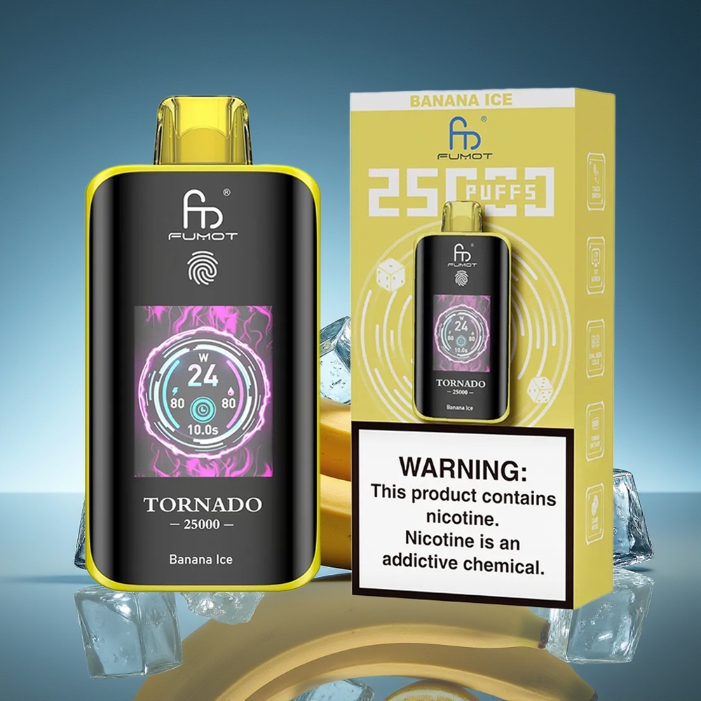 Fumot Tornado 25000 Puffs Banana Hielo Pantalla HD Batería Recargable 700mAh