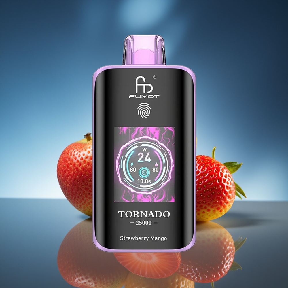 Fumot Tornado 25000 Puffs Fresa Mango Pantalla HD Batería Recargable 700mAh