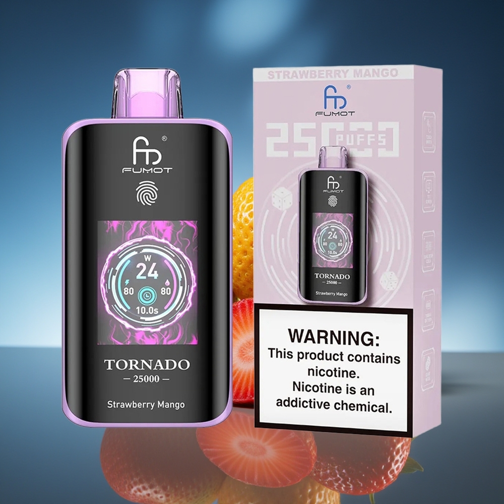 Fumot Tornado 25000 Puffs Fresa Mango Pantalla HD Batería Recargable 700mAh
