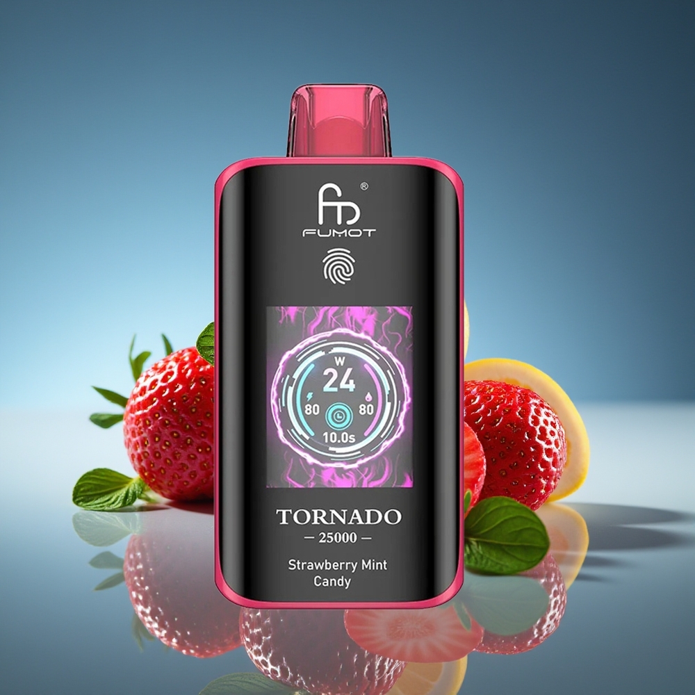 Fumot Tornado 25000 Puffs Fresa Menta Caramelo Pantalla HD Batería Recargable 700mAh