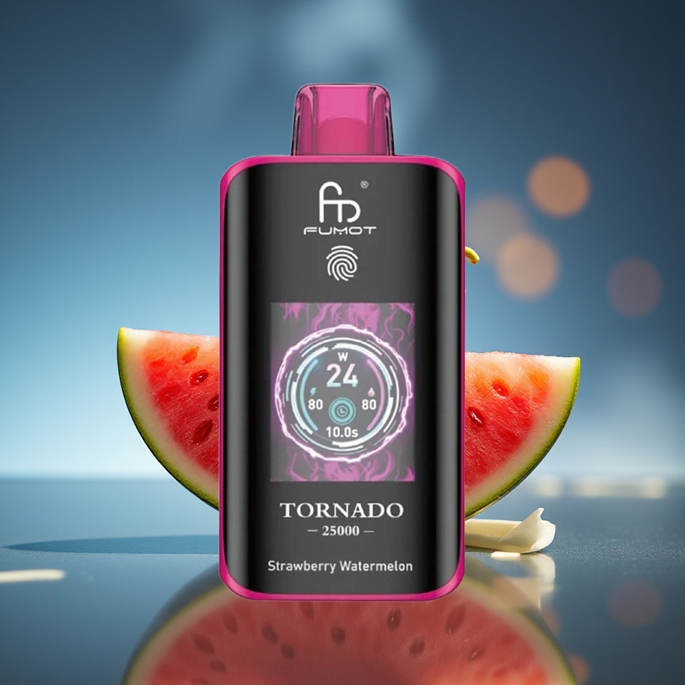 Fumot Tornado 25000 Puffs Fresa Sandía Pantalla HD Batería Recargable 700mAh