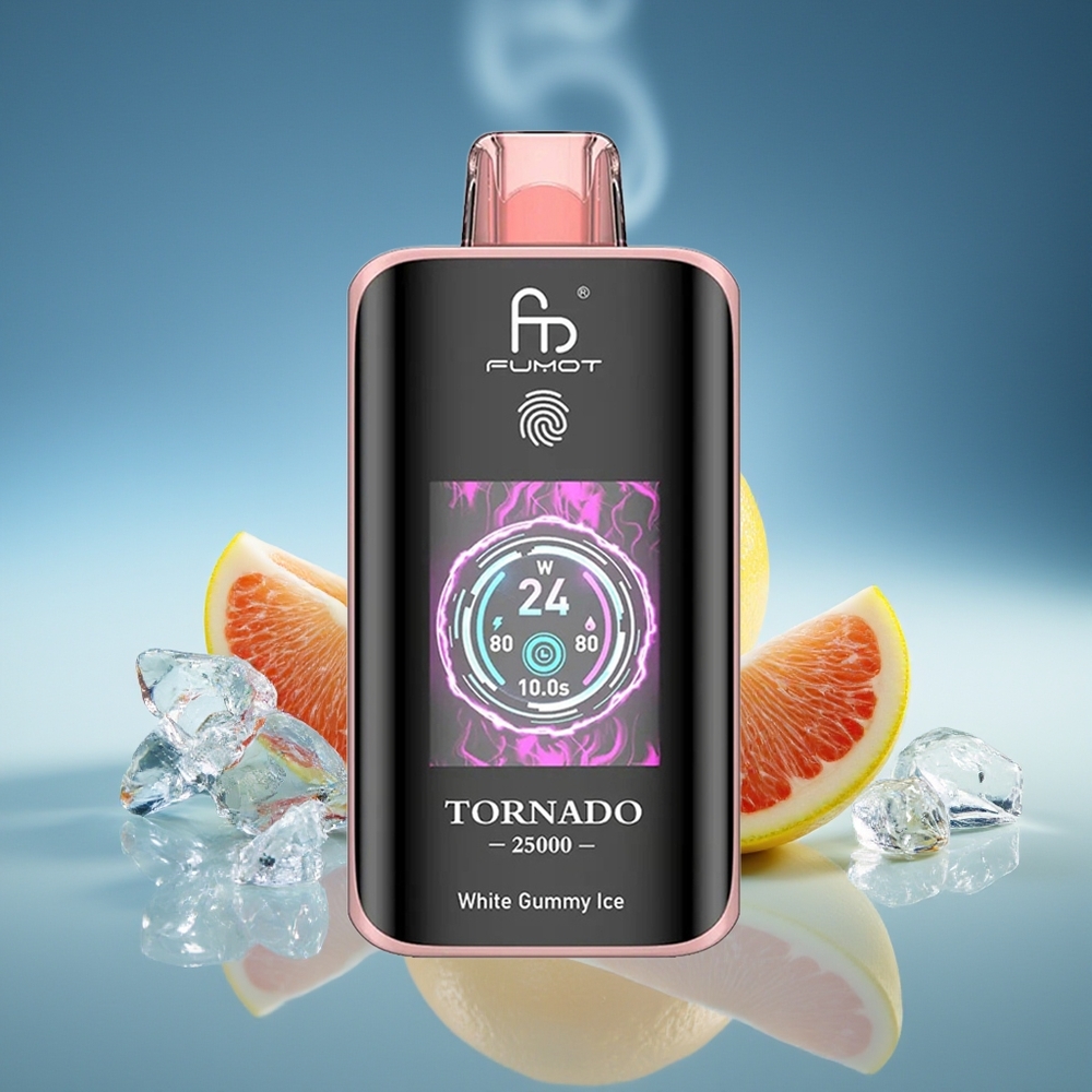Fumot Tornado 25000 Puffs Gominola Blanca Hielo Pantalla HD Batería Recargable 700mAh