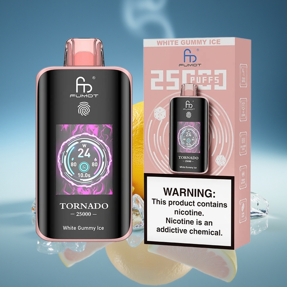 Fumot Tornado 25000 Puffs Gominola Blanca Hielo Pantalla HD Batería Recargable 700mAh
