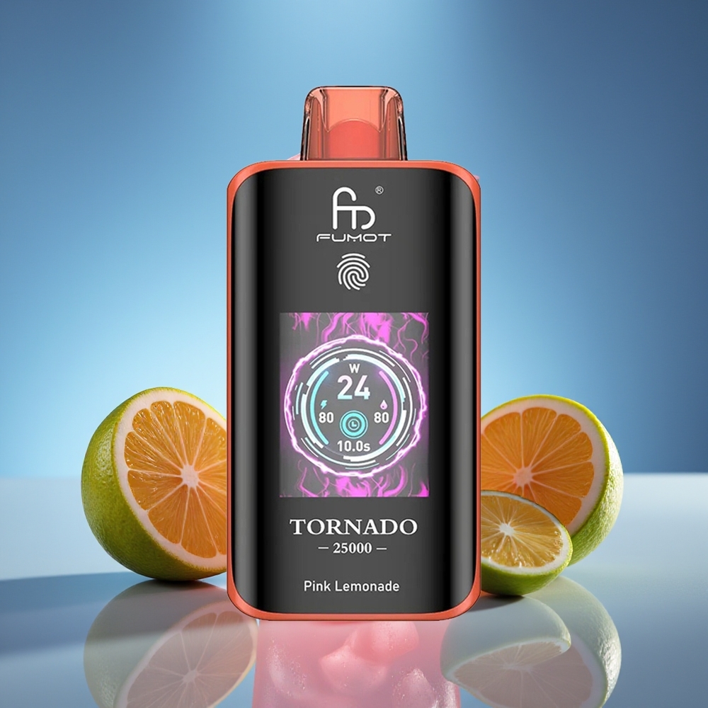 Fumot Tornado 25000 Puffs Limonada Rosa Pantalla HD Batería Recargable