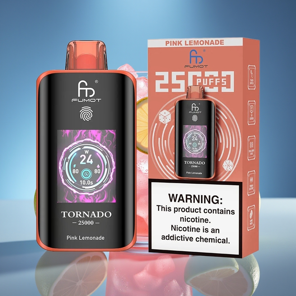 Fumot Tornado 25000 Puffs Limonada Rosa Pantalla HD Batería Recargable