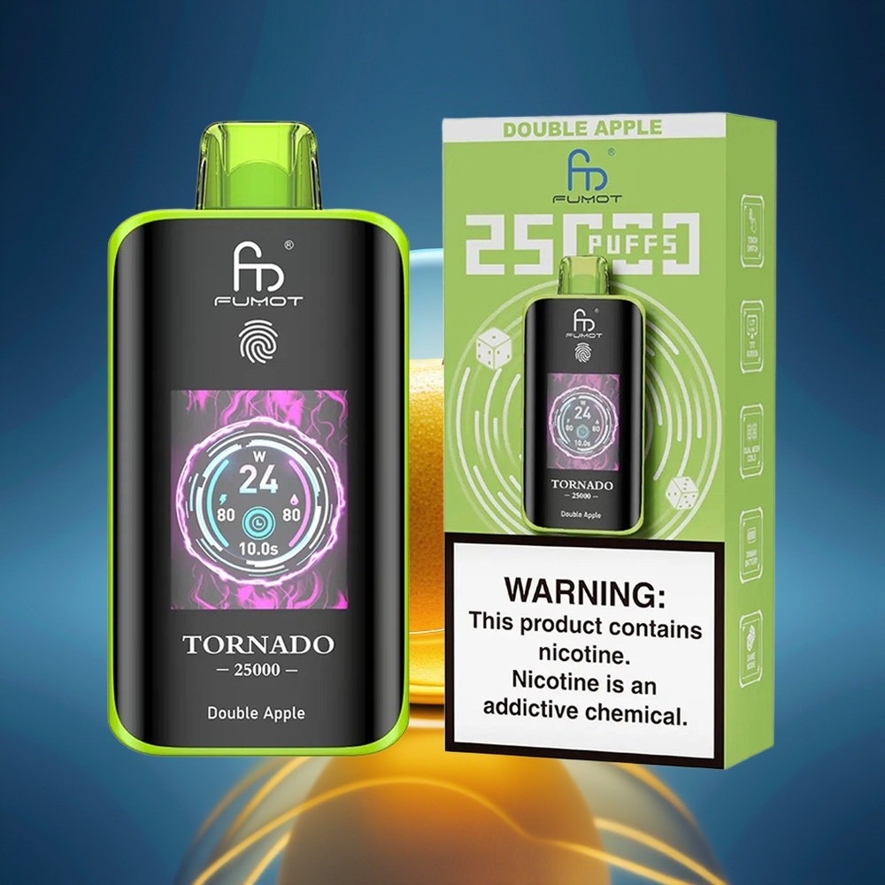 Fumot Tornado 25000 Puffs Manzana Doble Pantalla HD Batería Recargable 700mAh