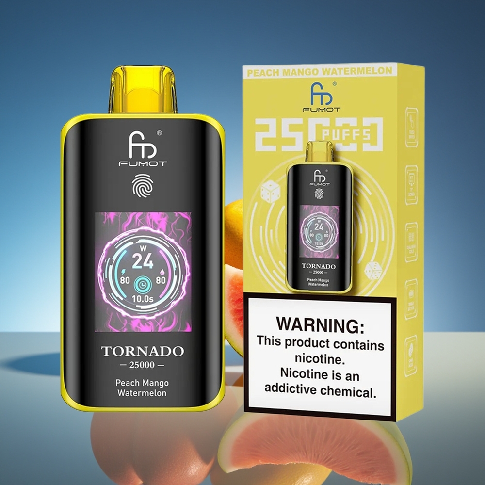 Fumot Tornado 25000 Puffs Melocotón Mango Sandía Pantalla HD Batería Recargable 700mAh