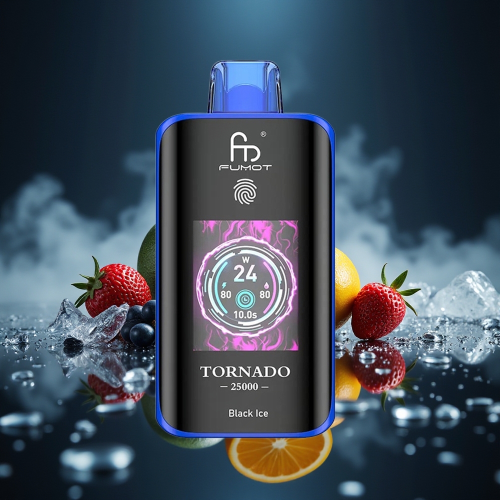 Fumot Tornado 25000 Puffs Negro Hielo Pantalla HD Batería Recargable