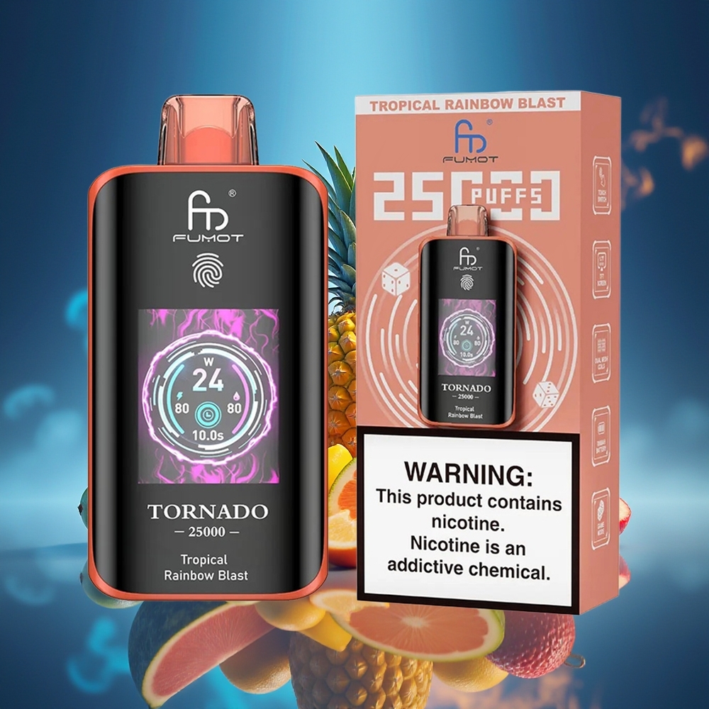 Fumot Tornado 25000 Puffs Pantalla HD Batería Recargable 700mAh Explosión Tropical del Arcoíris