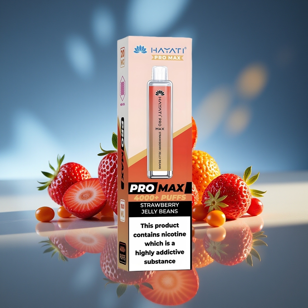 Hayati Pro Max 4000 Puffs Gominola de Fresa Batería Recargable LED