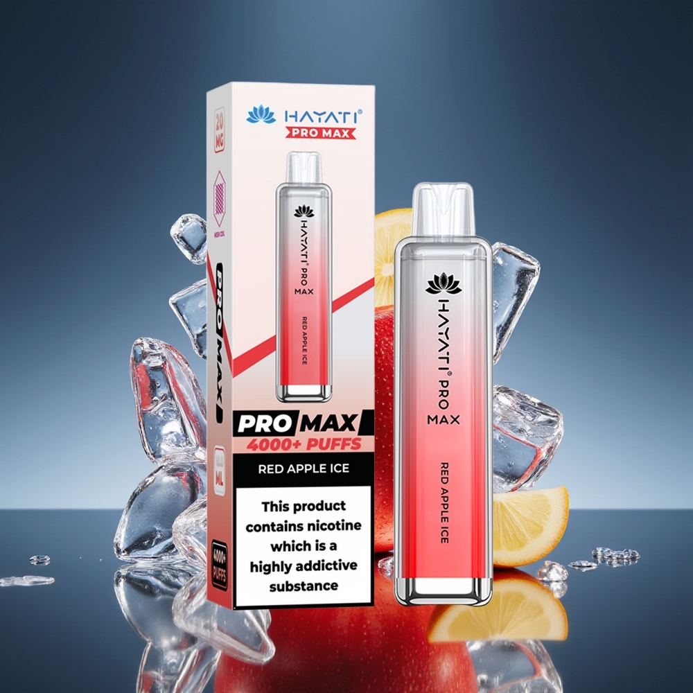 Hayati Pro Max 4000 Puffs Manzana Roja Hielo Batería Recargable LED