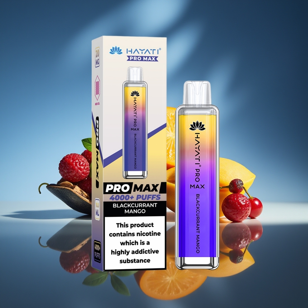 Hayati Pro Max 4000 Puffs Vape Desechable Grosella Negra Mango Dual Coil Recargable