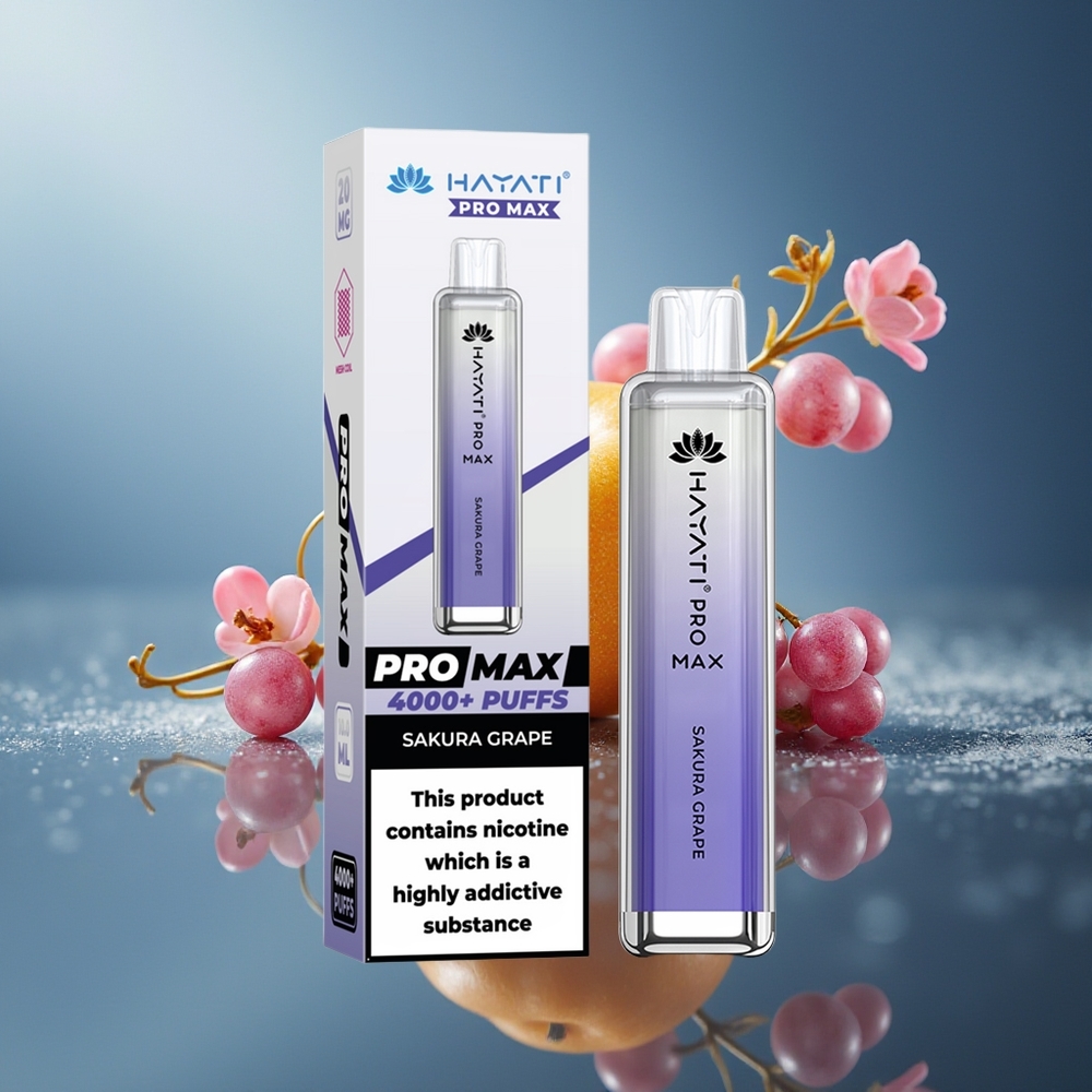 Hayati Pro Max 4000 Puffs Vape Desechable Sakura Uva con Batería Recargable y LED