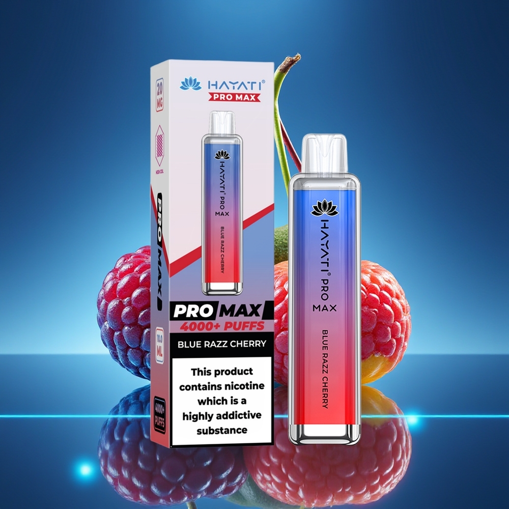 Hayati Pro Max 4000 Puffs Vape Disposable Azul Frambuesa Cereza 2% Nicotina 1400mAh