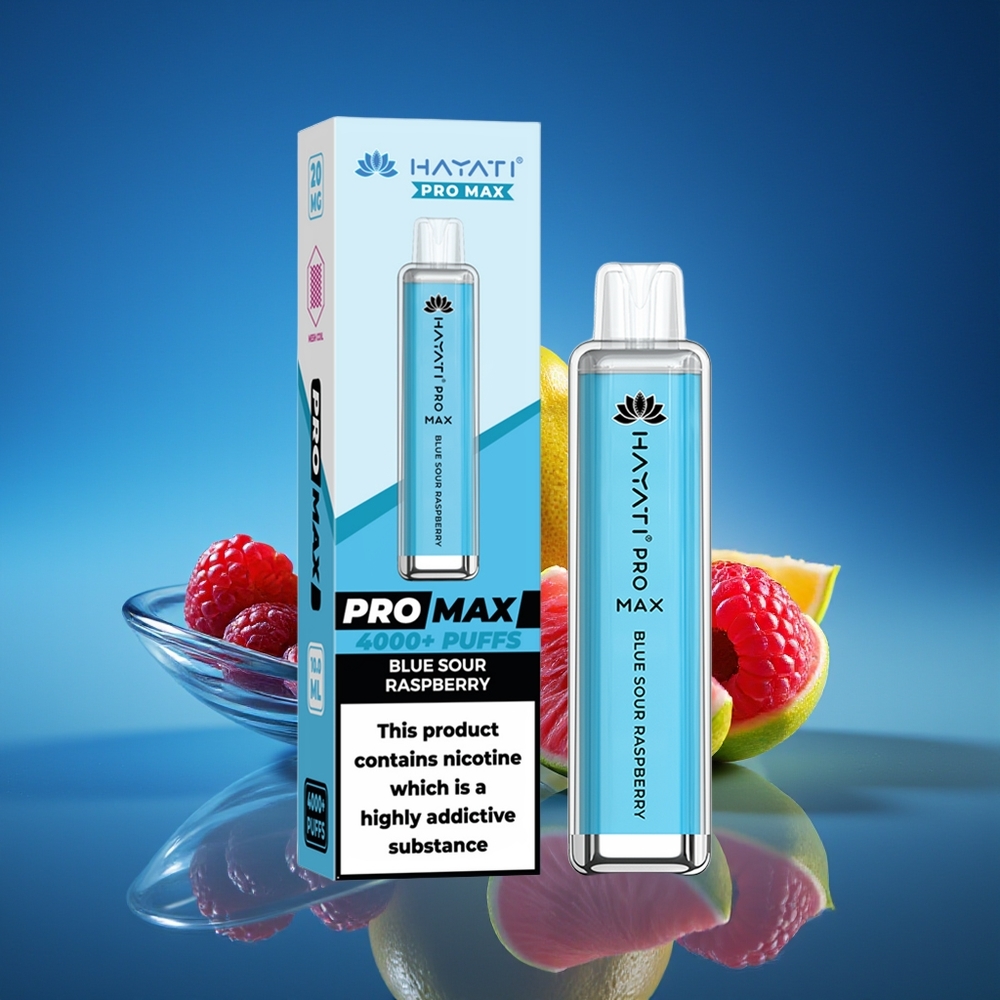 Hayati Pro Max 4000 Puffs Vape Disposable Frambuesa Ácida Azul 5% Nicotina 1400mAh