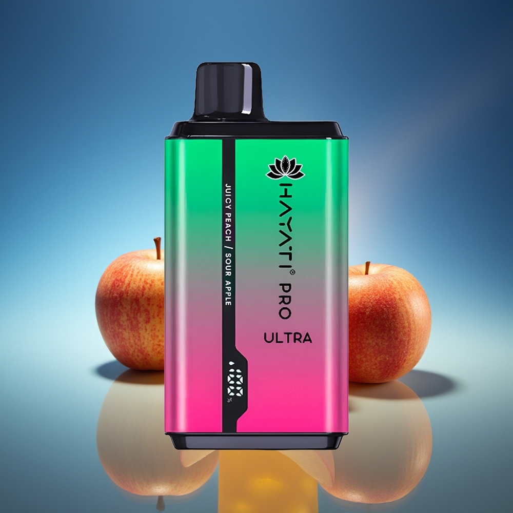 Hayati Pro Ultra 15000 Bocas Manzana Ácida Melocotón Jugoso 2 12ml