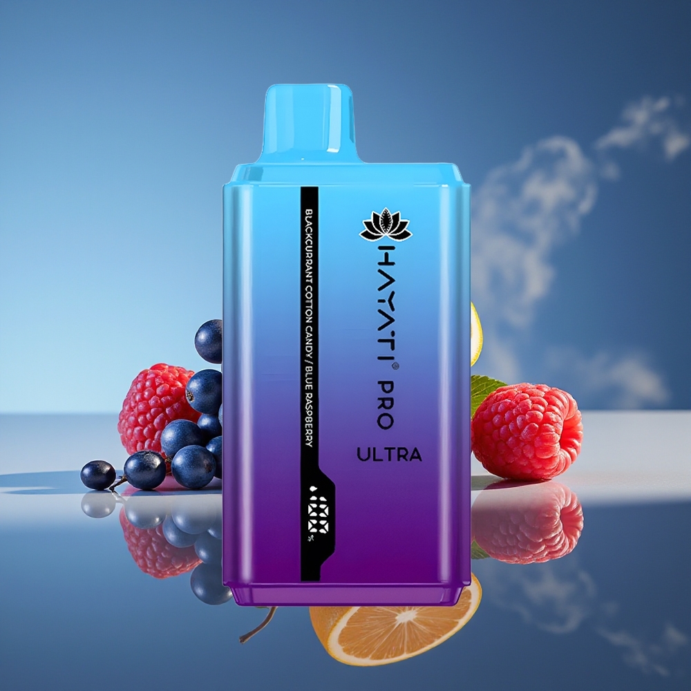 Hayati Pro Ultra 15000 Puffs Grosella Negra Algodón de Azúcar Frambuesa Azul 850mAh 24ml