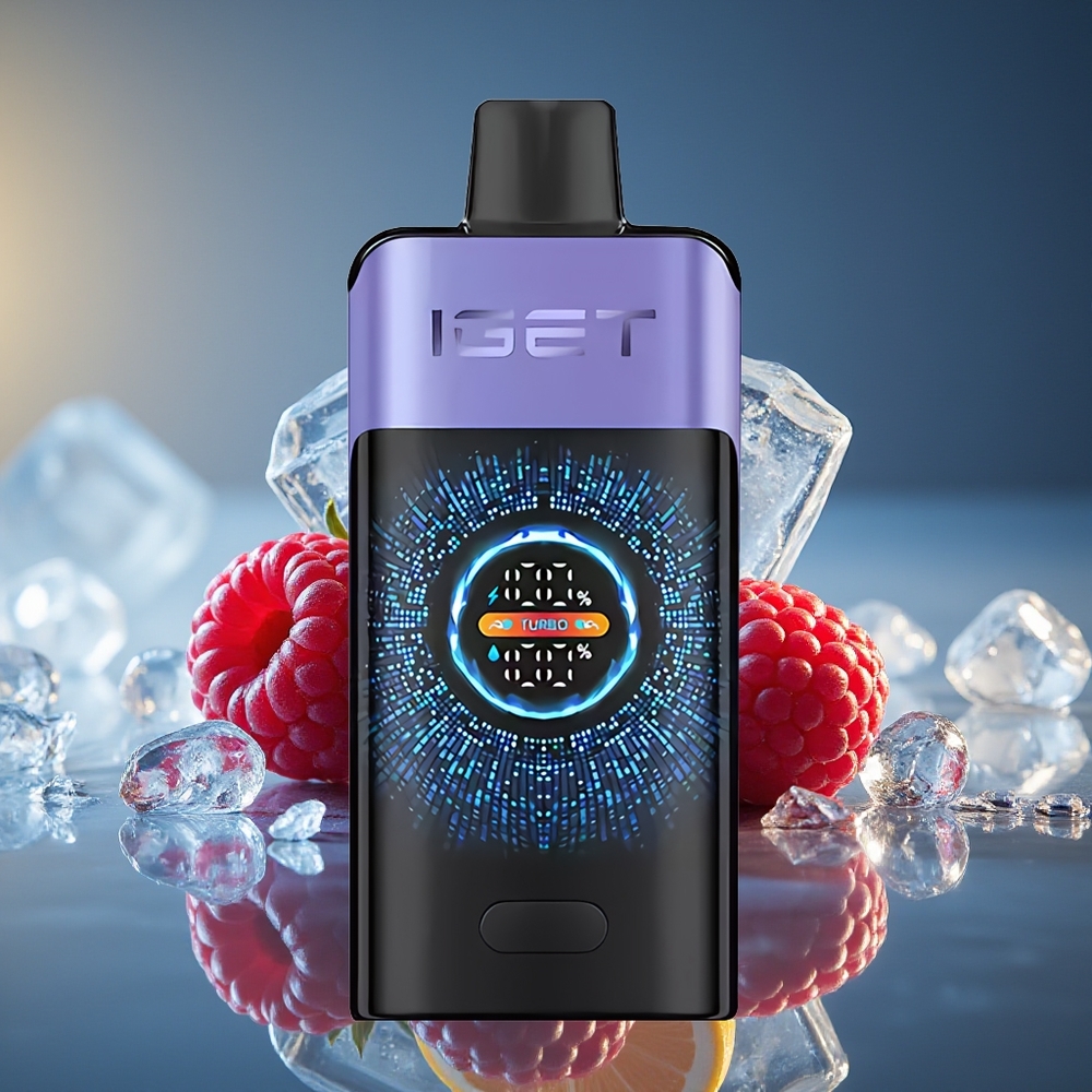 IGET ONE 12000 Puffs Vape Desechable Frambuesa Uva Hielo Pantalla Curva Grande y Batería 2700 mAh